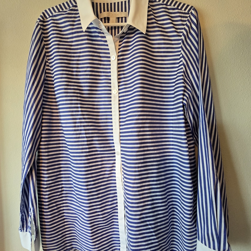 Nordstrom Navy and White Striped Button-Down Shirt